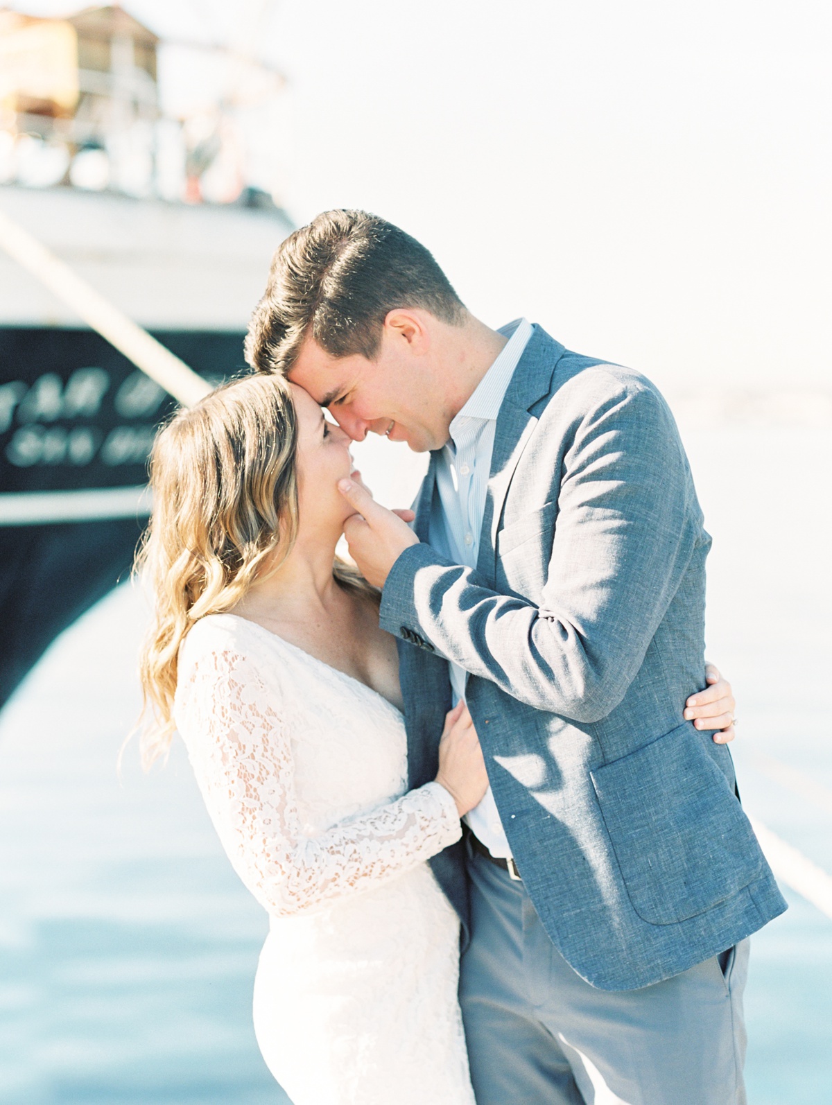 Couple Posing At The Star Of India | Downtown San Diego Bay Courthouse Wedding Shot On Film By Mandy Ford Photography