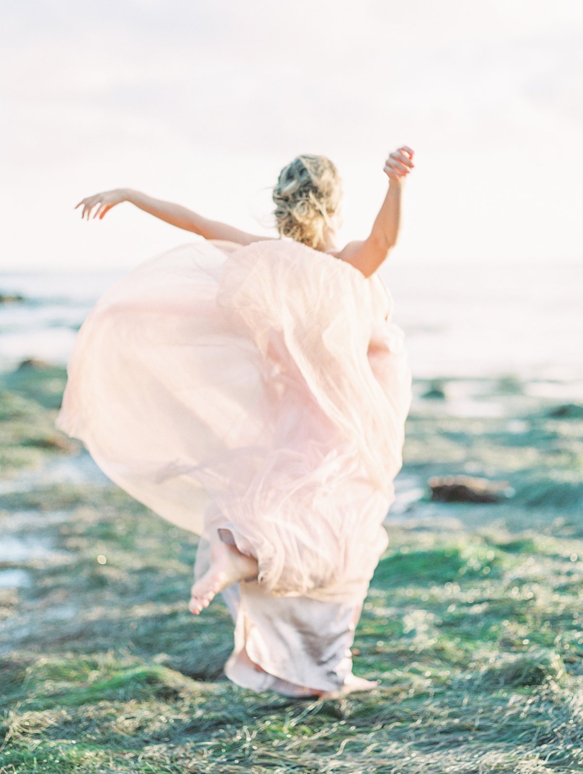 Blush Wedding Gown | San Diego Sunset Cliffs Elopement Micro Wedding | Colorful Bridal Gown